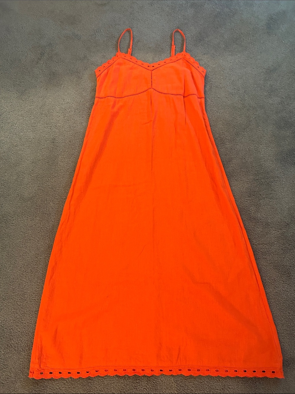 Coral Red Eyelet Trim Slip Dress
